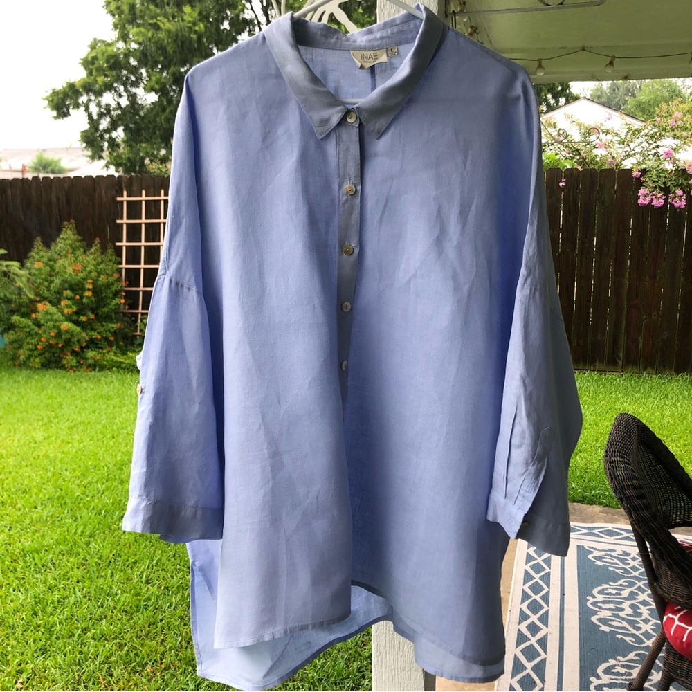 INAE Collection Linen Light Blue Oversized Blouse Tunic L